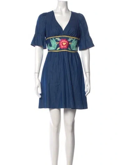 Pre-owned Vava Graphic Print Mini Dress In Blue