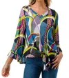 Vava Ivy Fron Tie Vneck Top In Black Purple Geo In Multi
