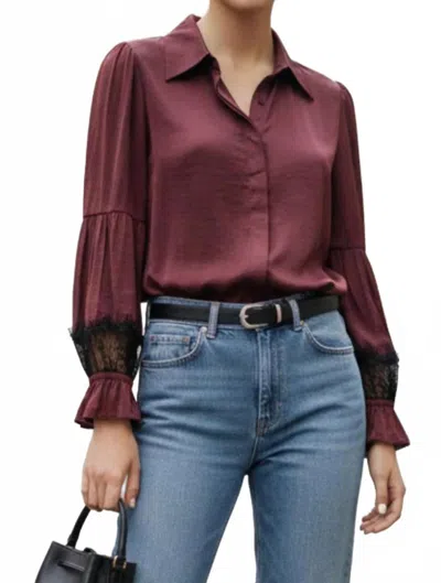 Vava Lace Insert Long Sleeve Blouse In Wine In Brown