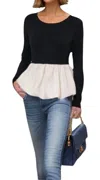 Vava Lucy Bubble Hem Top In Black/cream In Black