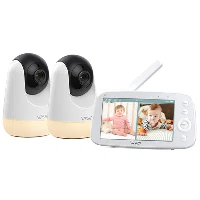 Vava No Wifi Video Baby Monitor, 5" 720p Hd Split-screen Baby Monitor With 2 Camera And Audio, Infrared N In White