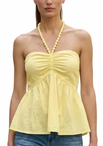 Vava Pom-pom Tube Halter Top In Pale Banana In Animal Print