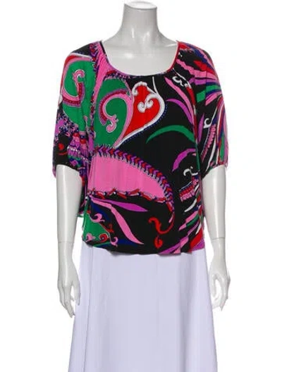 Pre-owned Vava Printed Scoop Neck Blouse In Black