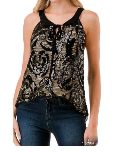 Vava Ruth Cami Top In Black Sequin In Multi