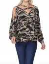Vava Soina Zig Zag Neck Top In Camouflage In Green