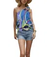 Vava Vivian One Shoulder Ring Top In Blue In Blue