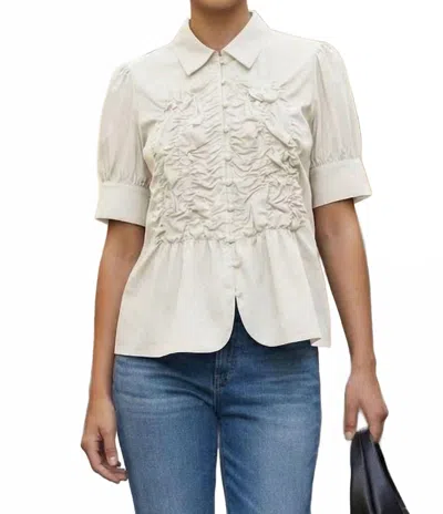 Vava Women's Ruched Front Button-up Blouse In Off White
