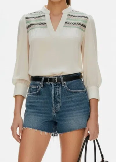 Vava Yoke Embroidered Blouse In Oyster In Neutral
