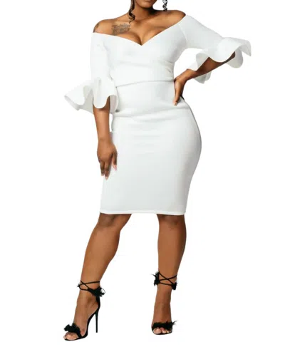 Vavavoom Off The Shoulder 3/4 Midi Dress In White