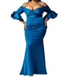 Vavavoom Off The Shoulder Gown In Royal Blue In Blue