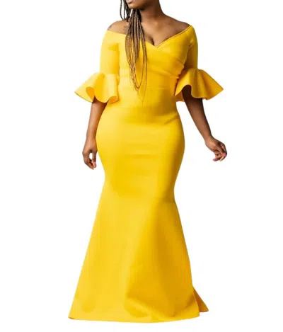 Vavavoom Off The Shoulder Gown In Yellow