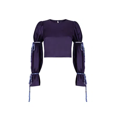 Vavi Studio Women's Pink / Purple Bubble Sleeve Crop Top - Purple In Pink/purple