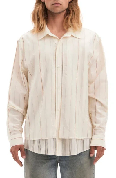 Vayder Garibaldi Layered Stripe Cotton & Silk Button-up Shirt In Striscia Chiaro
