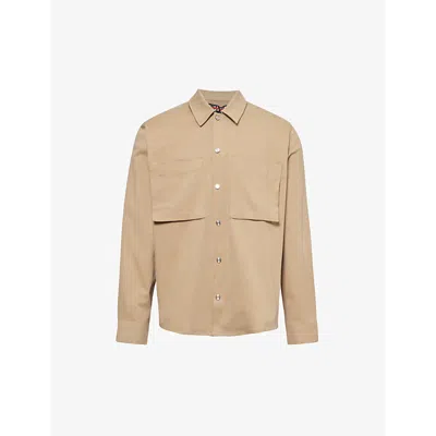 Vayder Mens Khaki Chest-pocket Long-sleeved Stretch-cotton Shirt