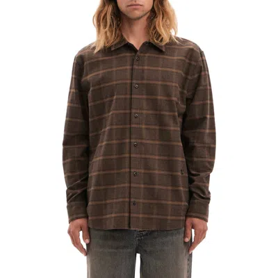 Vayder Preston Plaid Cotton & Silk Flannel Button-up Shirt In Black Palm