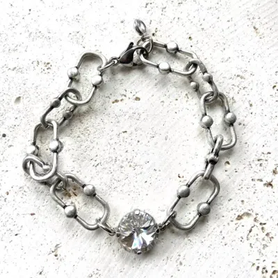 Vb & Co. Women's Paper Clip Chain Bracelet W/ Crystal In Silver