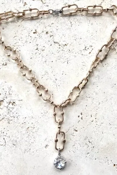 Vb & Co. Women's Paperclip Necklace Swarovski In Matt Gold