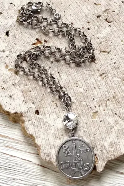 Vb & Co. Women's Paris French Coin Necklace In Burn Silver