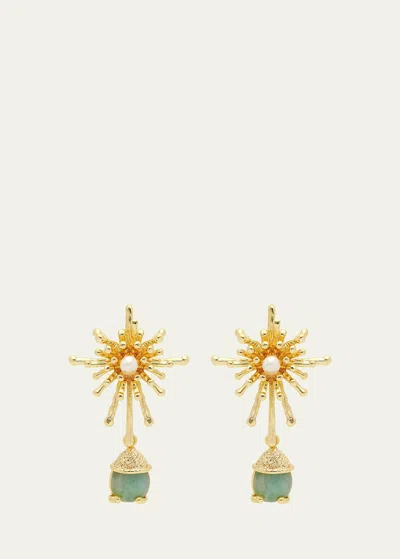 V.bellan 18k Gold Amina Earrings With Freshwater Pearls And Amazonite In Yg