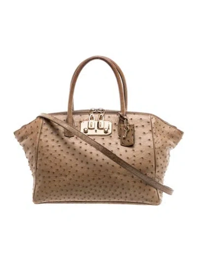 Pre-owned Vbh Ostrich Top Handle Bag In Brown