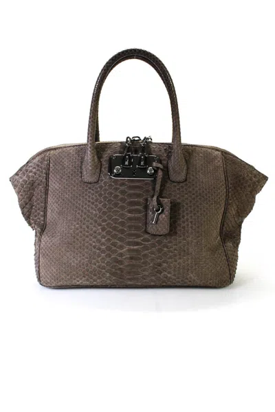 Vbh Womens Zip Top Large Double Zip Python Brera 34 Satchel Handbag Brown