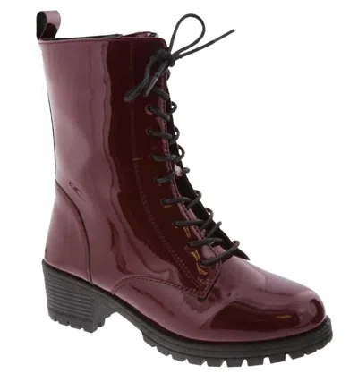 Vcb Women's Caity Combat Patent Boots In Burgundy In White