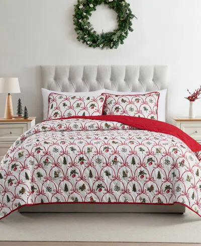Vcny Home Christmas Bow Microfiber 3-pc. Quilt Set, King In Multi