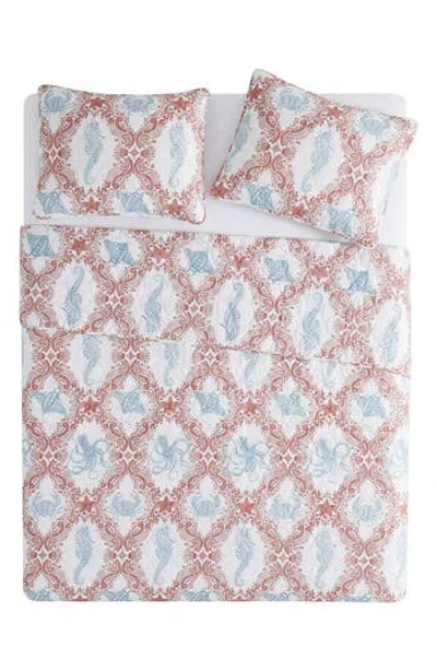 Vcny Home Coastal Coral 3-piece Quilt Set In White/coral