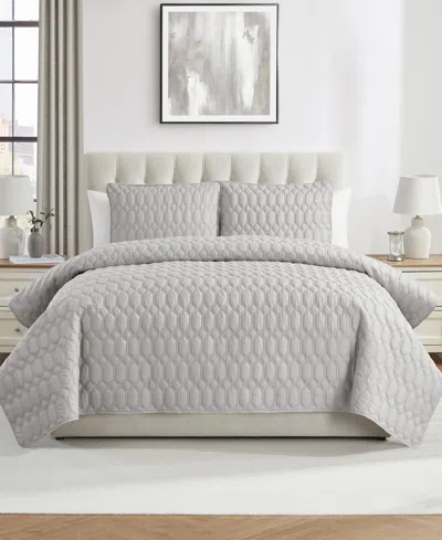 Vcny Home Diamond 3-piece Quilt Set, Full/queen In Light Grey