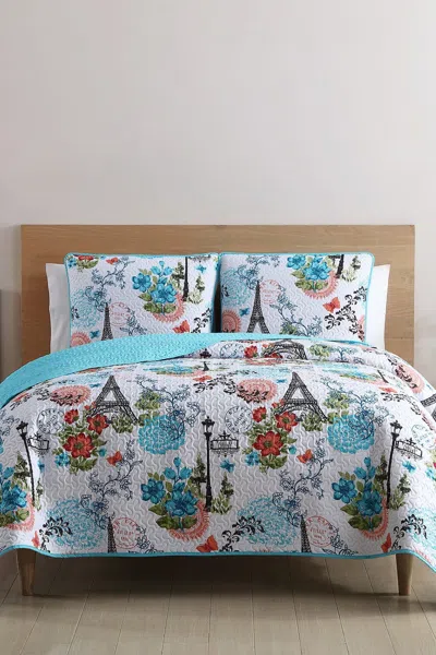Vcny Home Eiffel Reversible Quilt Set In Blue
