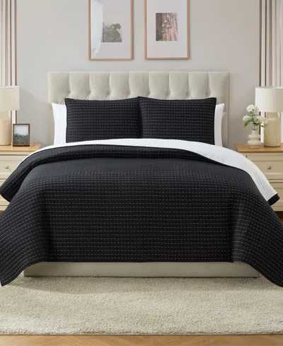 Vcny Home Embroidered Pick Stitch Microfiber 3-pc. Quilt Set, King In Black