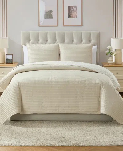 Vcny Home Embroidered Pick Stitch Microfiber 3-pc. Quilt Set, King In Neutral