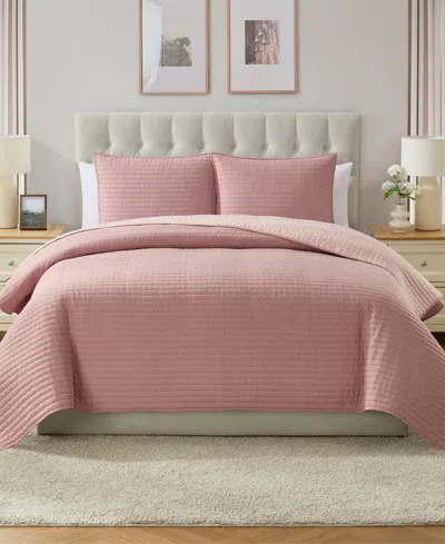 Vcny Home Embroidered Pick Stitch Microfiber 3-pc. Quilt Set, King In Pink