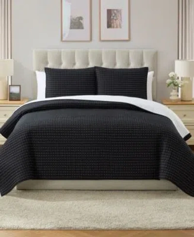 Vcny Home Embroidered Pick Stitch Microfiber Quilt Sets In Blue