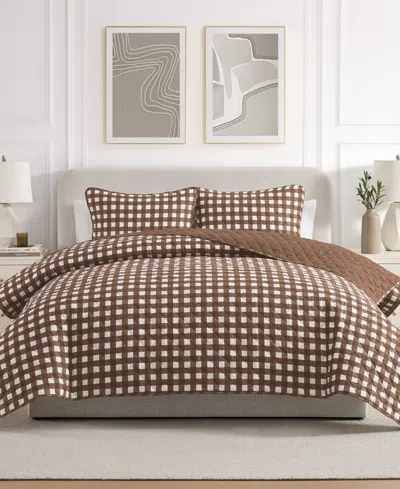 Vcny Home Gingham Microfiber 2-pc. Quilt Set, Twin In Brown
