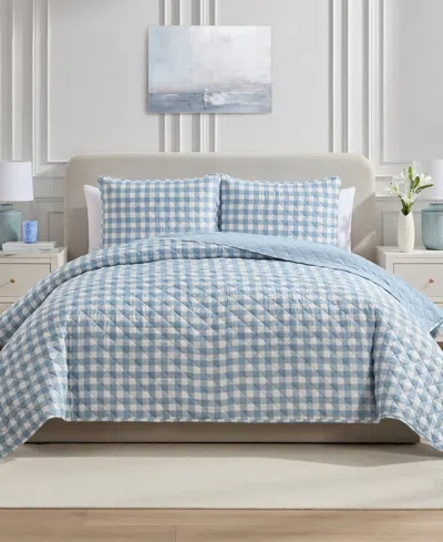 Vcny Home Gingham Microfiber 3-pc. Quilt Set, King In Blue