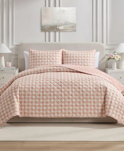 Vcny Home Gingham Microfiber 3-pc. Quilt Set, King In Pink