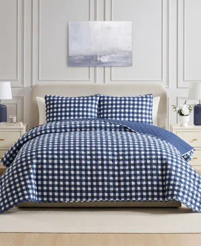 Vcny Home Gingham Microfiber 3-pc. Quilt Set, King In Blue