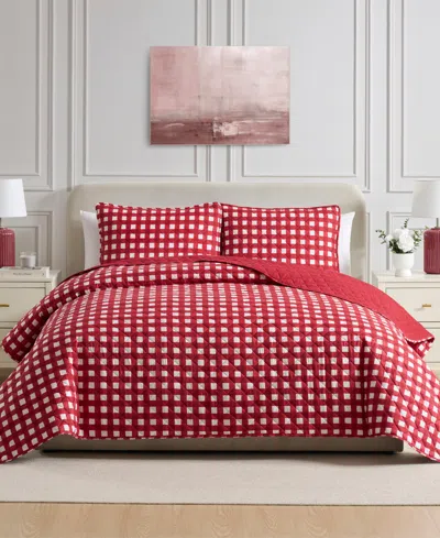 Vcny Home Gingham Microfiber 3-pc. Quilt Set, King In Red