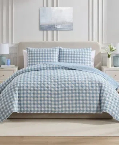 Vcny Home Gingham Microfiber Quilt Sets In Blue