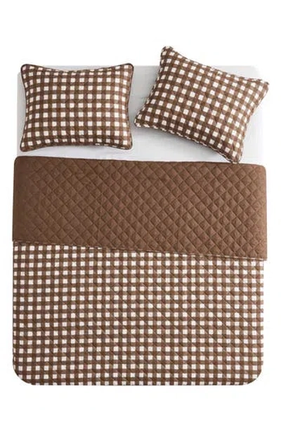 Vcny Home Gingham Quilt Set In Brown