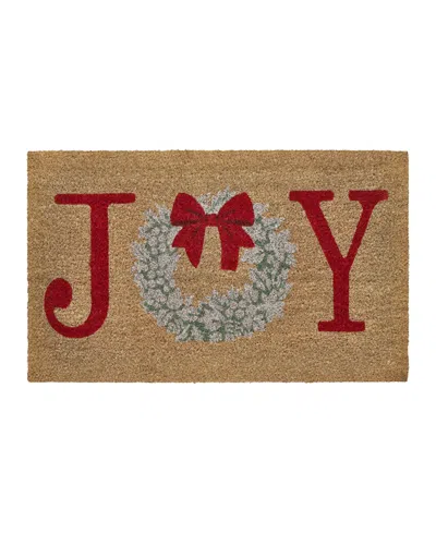 Vcny Home Joy Holiday Wreath Outdoor Coir Doormat, 18" X 30" In Brown