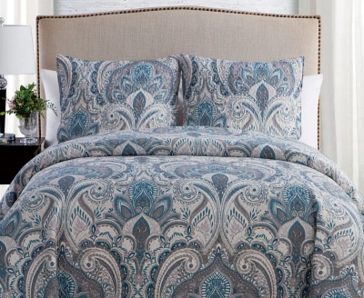 Vcny Home Lawrence Pinsonic Rev 3 Piece King Quilt Set In Blue