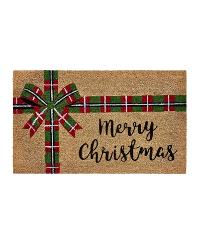 Vcny Home Merry Christmas Plaid Bow Outdoor Coir Doormat, 18" X 30" In Multi