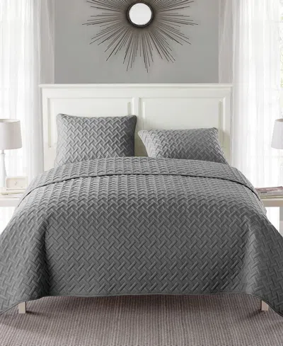 Vcny Home Nina Embossed 3-pc.quilt Set, Full/queen In Gray