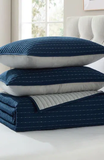Vcny Home Pickstitch 3-piece King Quilt Set In Blue