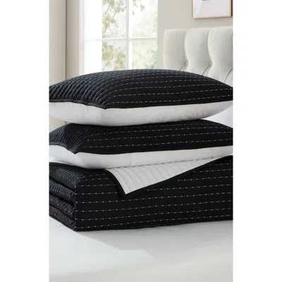 Vcny Home Pickstitch 3-piece Queen Quilt Set In Black