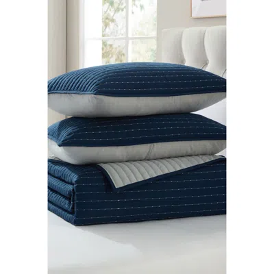 Vcny Home Pickstitch 3-piece Queen Quilt Set In Blue