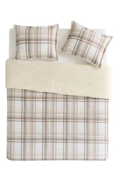 Vcny Home Plaid Flannel & Faux Shearling 3-piece Comforter & Shams Set In Taupe