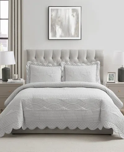 Vcny Home Scallop Microfiber 3-pc. Quilt Set, King In Gray